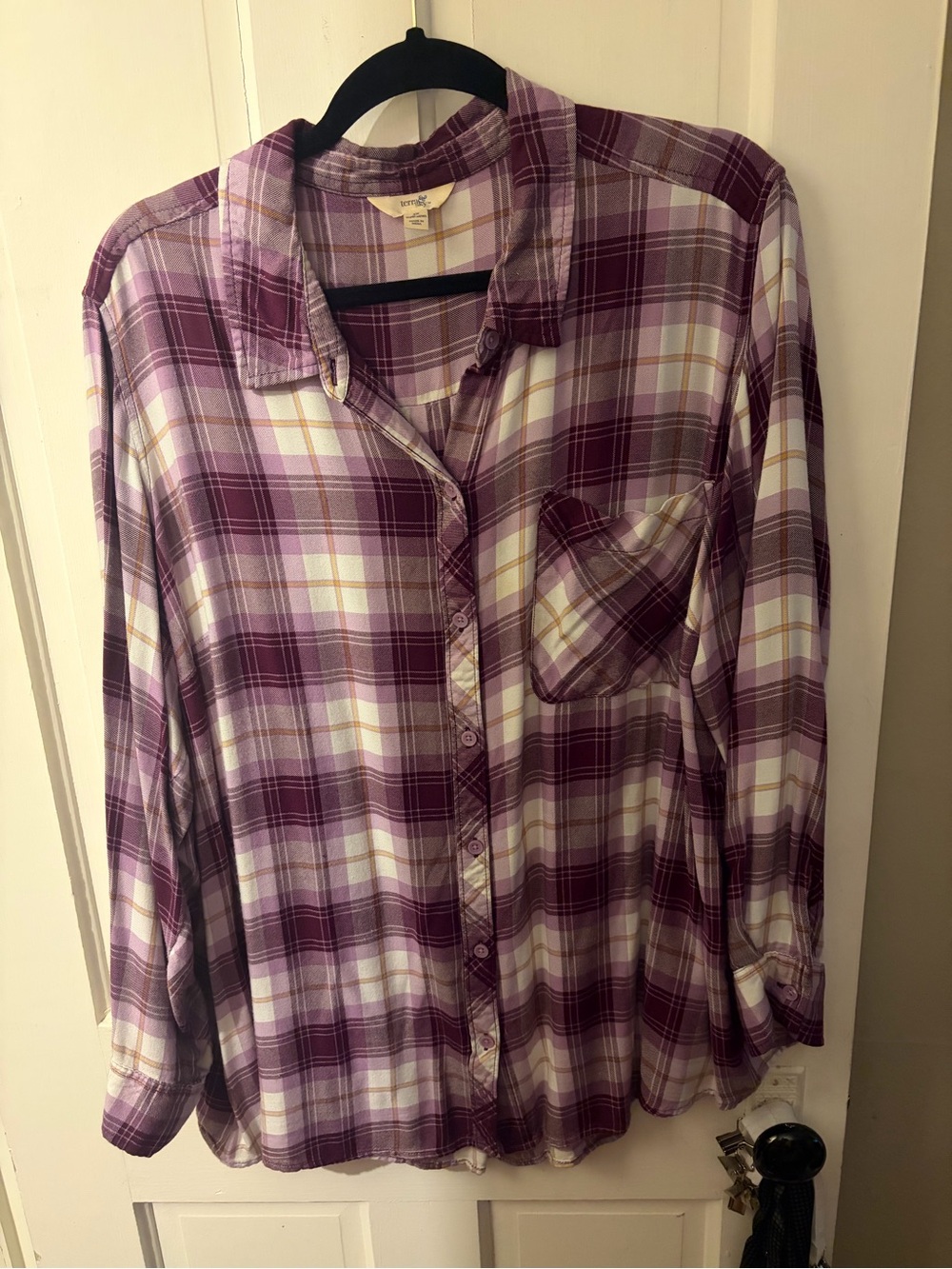 Purple Plaid Button-Up Shirt - Lightweight Women’s Top